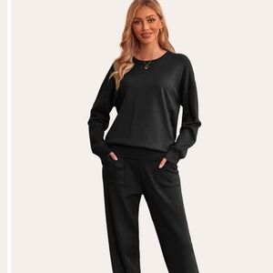 Ekouaer 2 Piece Knit Long Sleeve Pajamas Sweatsuit